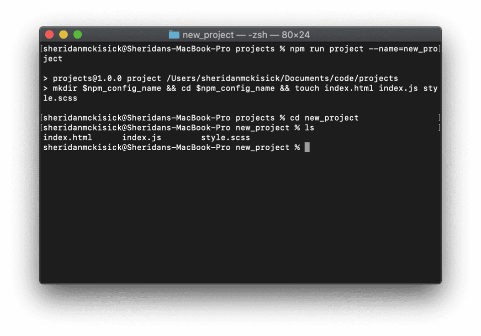 Terminal screen showing the NPM automation process